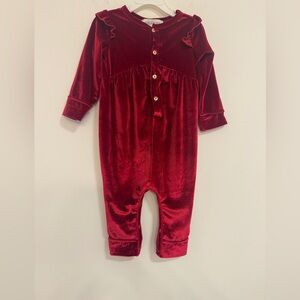 Isobella & Chloe Red Velour  Baby One Piece Holiday  Outfit